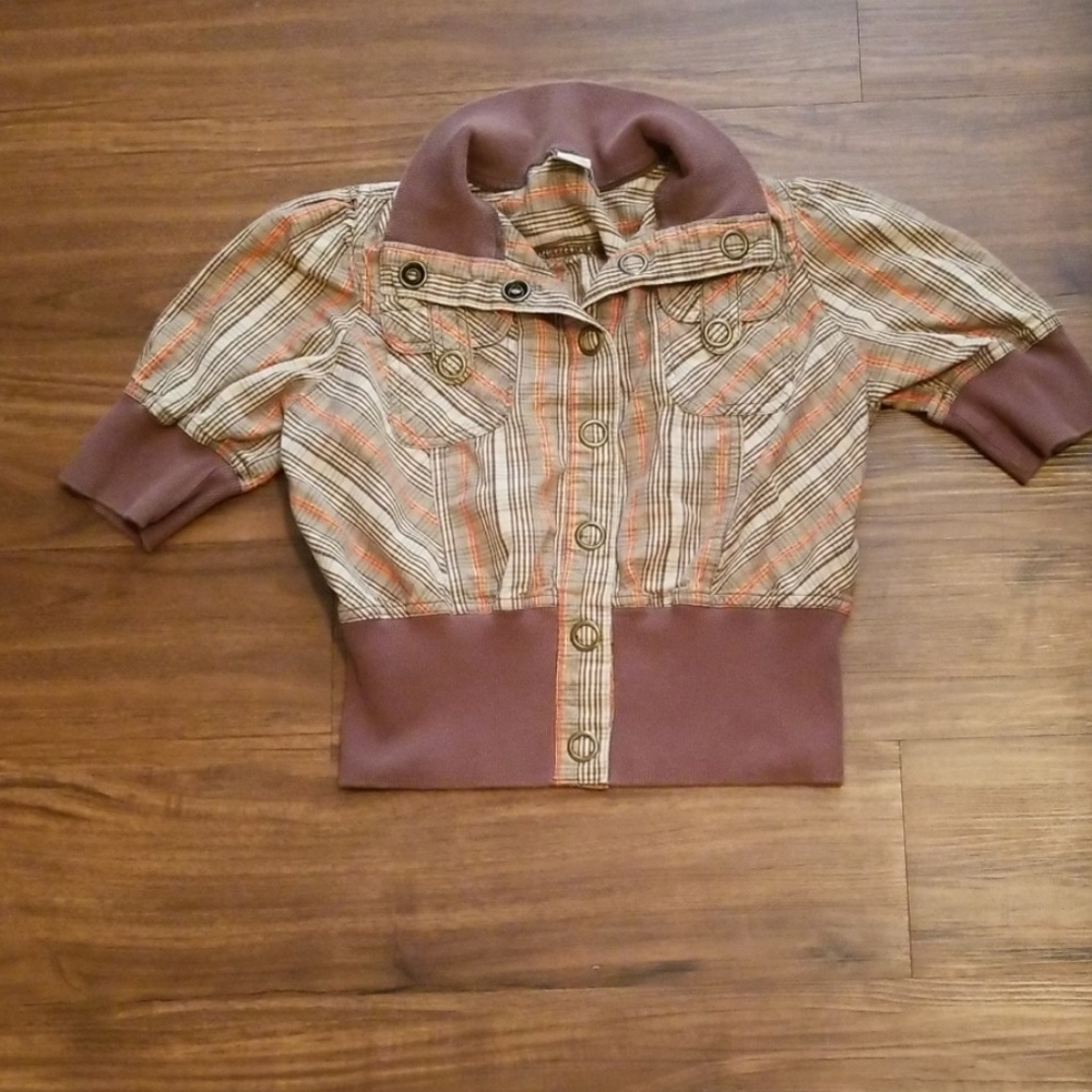Brown/tan plaid cropped jacket